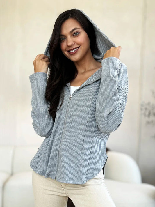 Zip Front Hooded Cotton Jacket with Drawstring for Layering Comfort - AMVIM