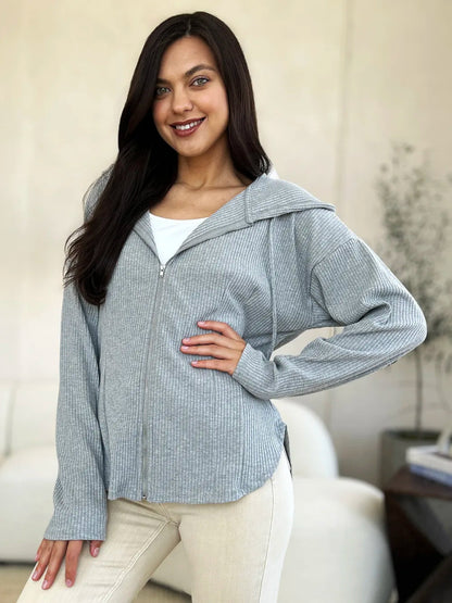Zip Front Hooded Cotton Jacket with Drawstring for Layering Comfort - AMVIM