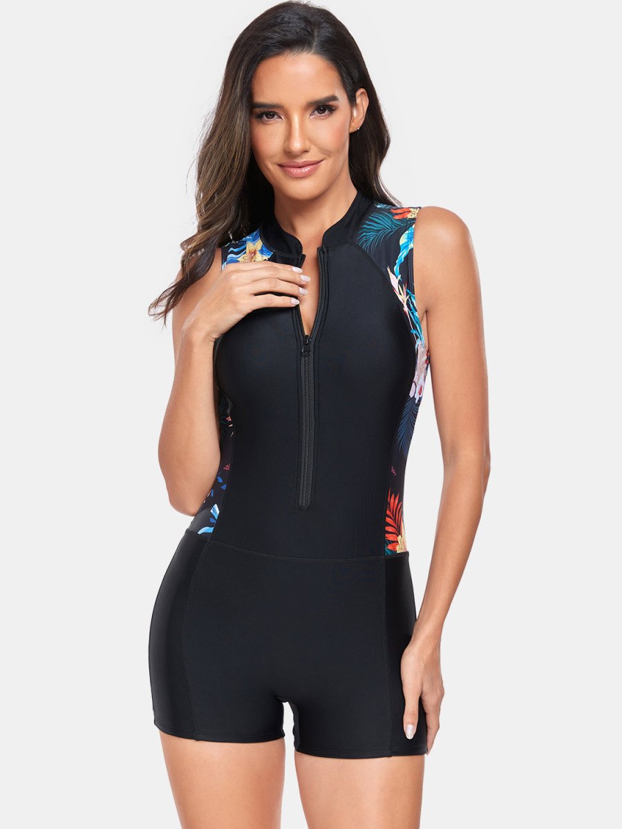 Zip Up Sleeveless One-Piece Swimwear - AMVIM