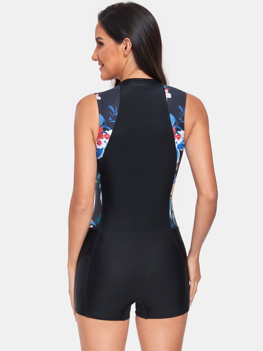 Zip Up Sleeveless One-Piece Swimwear - AMVIM